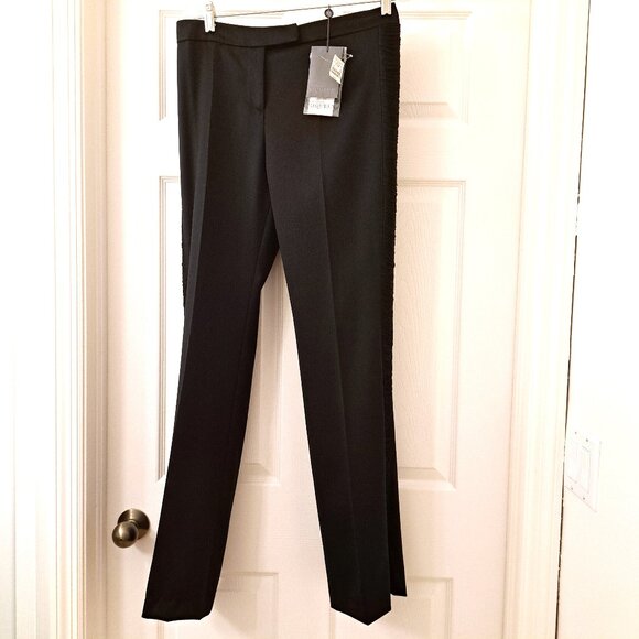 Alexander McQueen Black Wool Pants Silk Twisted Thread Side Panels Italy EU 42